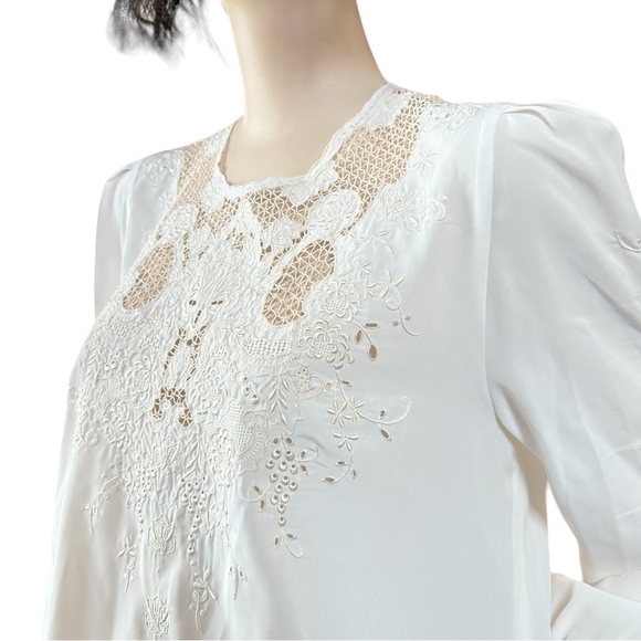 NWT Vintage Women Blouse Montare Crochet Lace Shirt Long Sleeve Button Back Top - Picture 3 of 8